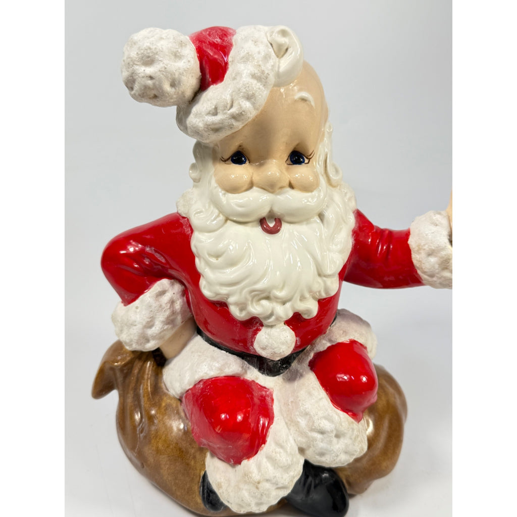 Christmas Santa Claus Figurine Vintage Ceramic  w/ Bell Atlantic Mold Figure 11" Music Box Hand Painted Mid Century Kitchy Jingle Bells