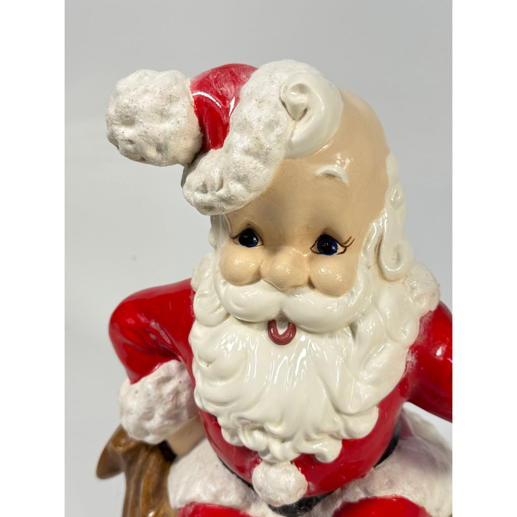 Christmas Santa Claus Figurine Vintage Ceramic  w/ Bell Atlantic Mold Figure 11" Music Box Hand Painted Mid Century Kitchy Jingle Bells