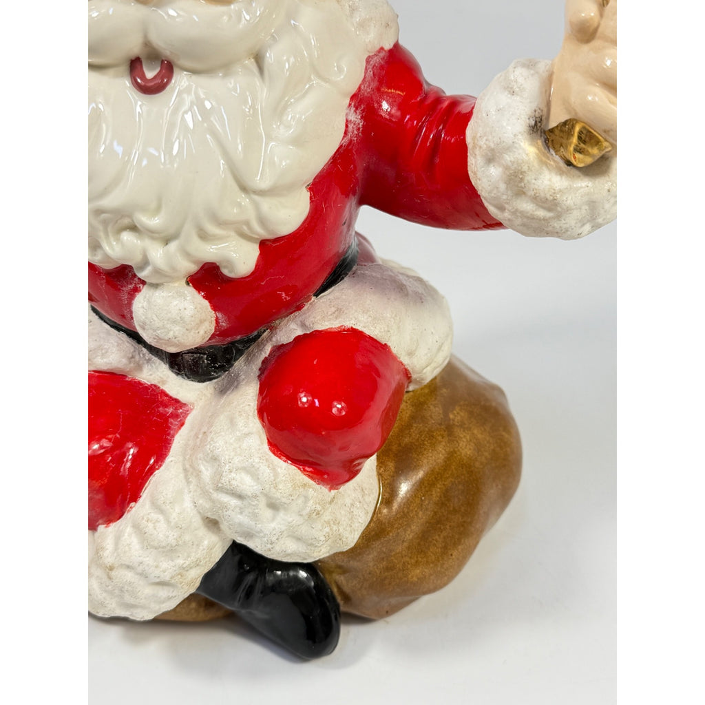 Christmas Santa Claus Figurine Vintage Ceramic  w/ Bell Atlantic Mold Figure 11" Music Box Hand Painted Mid Century Kitchy Jingle Bells