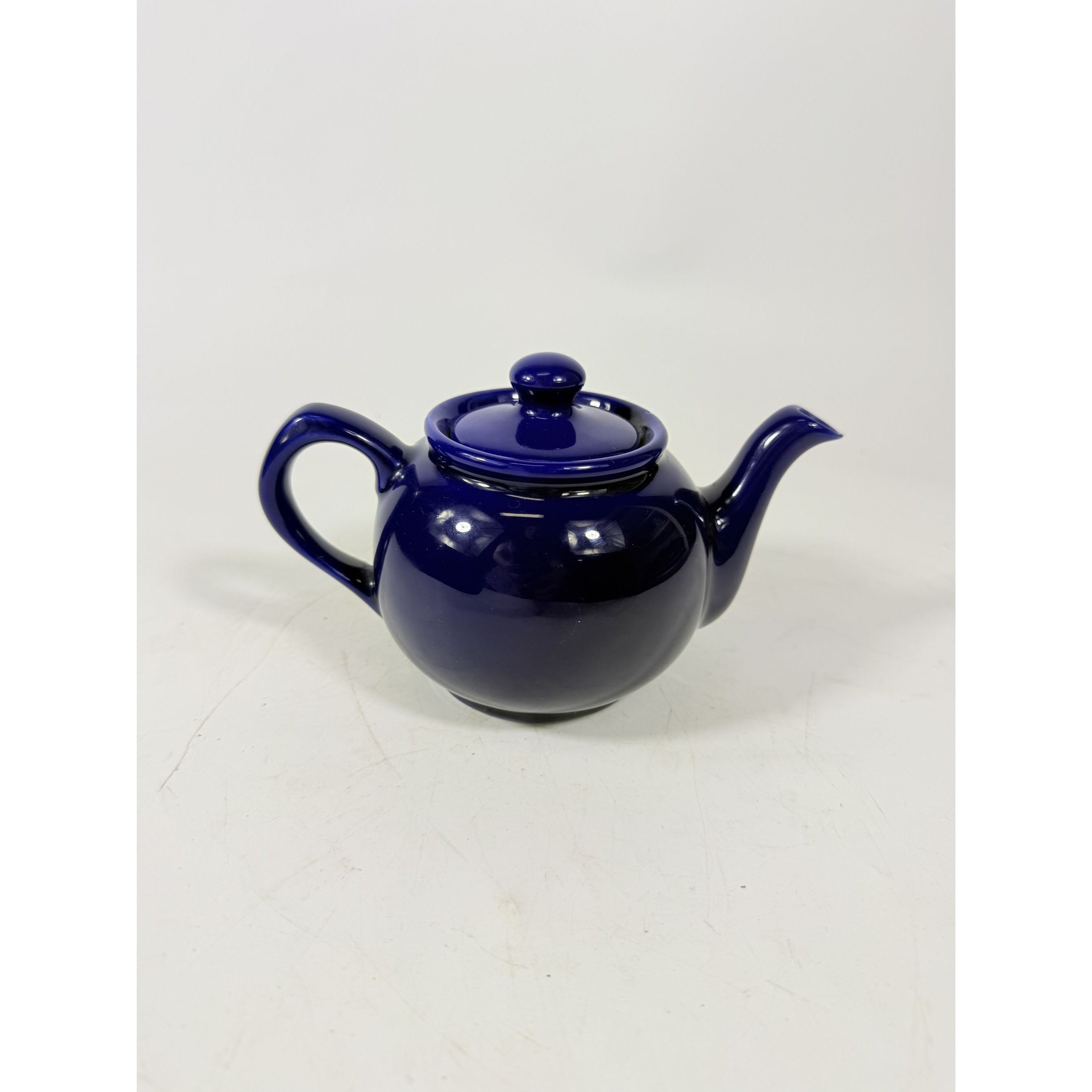 Mini Teapot Coffee Pot Marine Navy Blue Small Ceramic Glazed Pottery Stoneware Restaurant  Cottage Granny Core Collectable Vintage