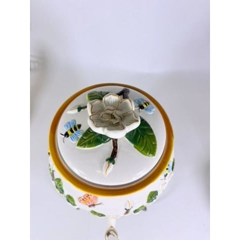 Beverage Dispenser Water Tea CBK Ltd Magnolia Bees Flowers Hand Painted Ceramic Vintage Lemonade Hostess Party Metal Stand Southern