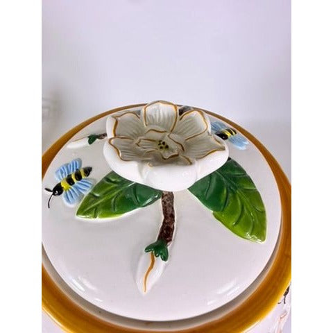 Beverage Dispenser Water Tea CBK Ltd Magnolia Bees Flowers Hand Painted Ceramic Vintage Lemonade Hostess Party Metal Stand Southern