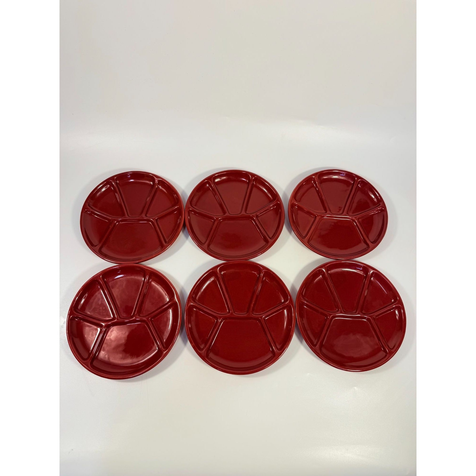 Williams Sonoma Varages Fondue Appetizer Divided Plates 8" Burgandy Set 6 | Replacement China Ceramic Porcelain Belvedere Pomegrante Vintage