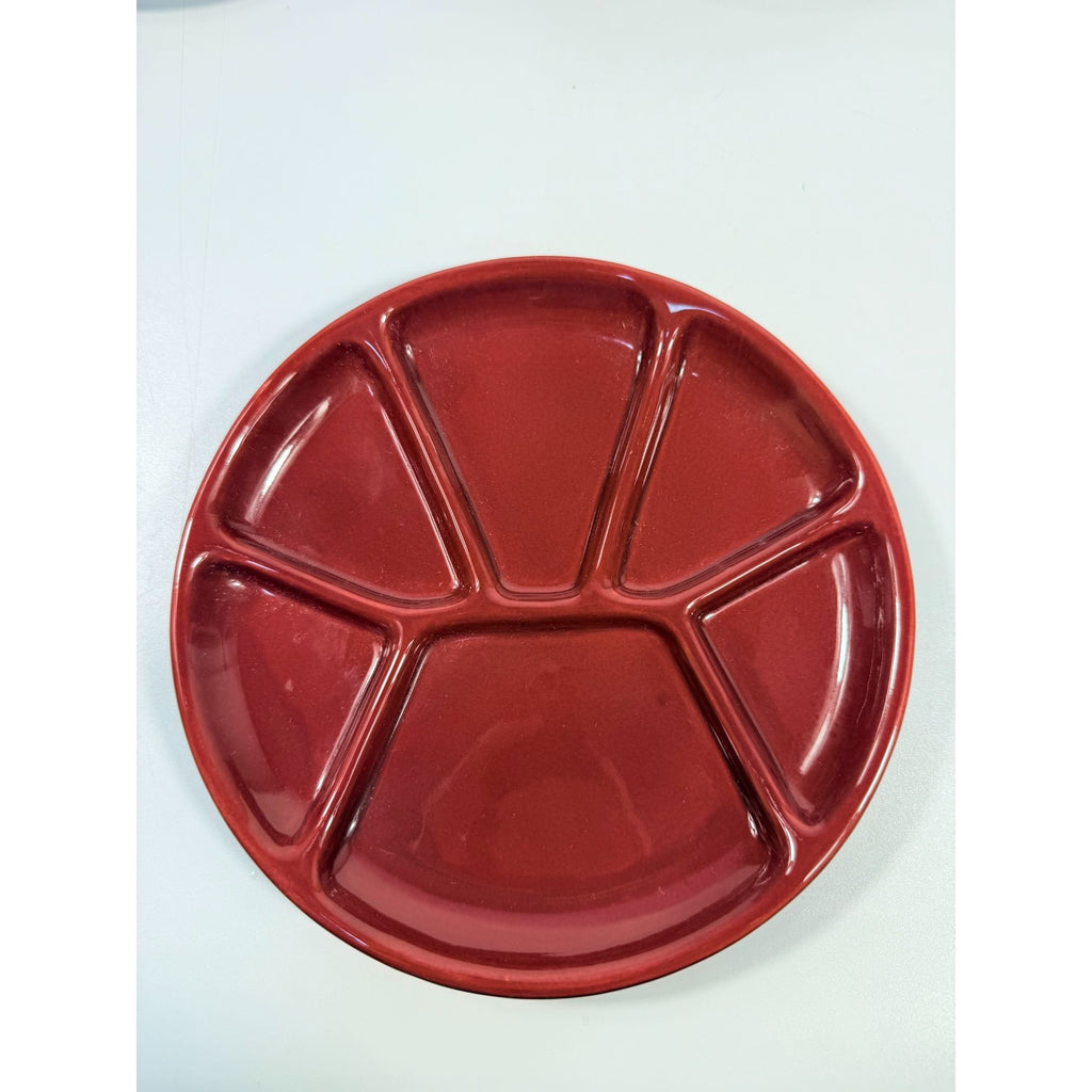 Williams Sonoma Varages Fondue Appetizer Divided Plates 8" Burgandy Set 6 | Replacement China Ceramic Porcelain Belvedere Pomegrante Vintage