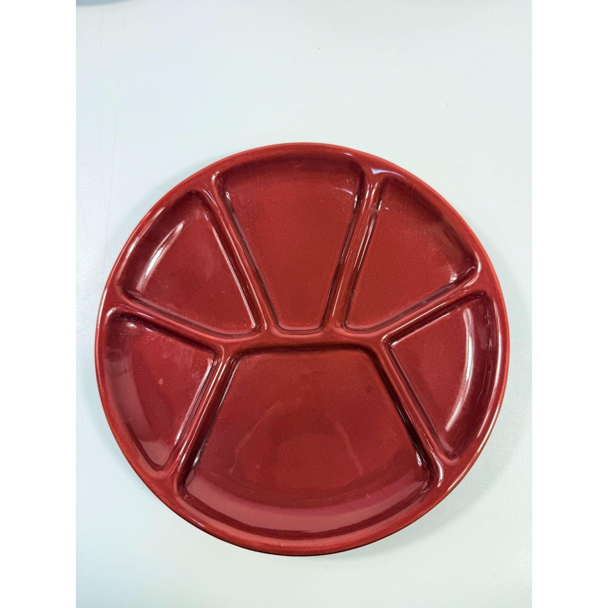 Williams Sonoma Varages Fondue Appetizer Divided Plates 8" Burgandy Set 6 | Replacement China Ceramic Porcelain Belvedere Pomegrante Vintage