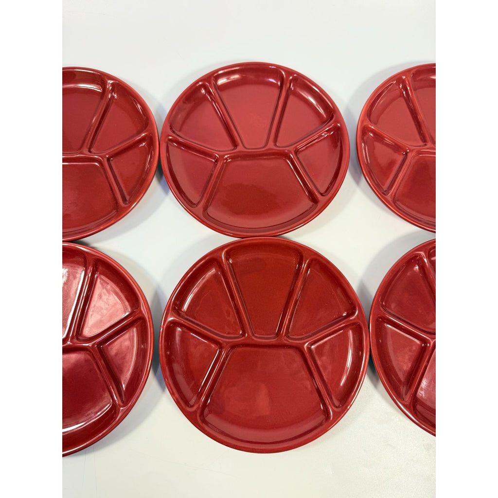 Williams Sonoma Varages Fondue Appetizer Divided Plates 8" Burgandy Set 6 | Replacement China Ceramic Porcelain Belvedere Pomegrante Vintage