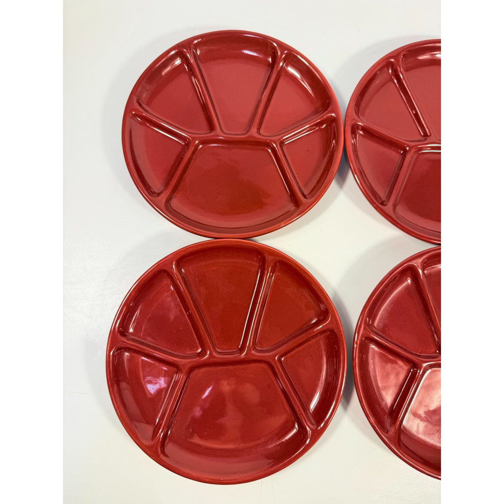 Williams Sonoma Varages Fondue Appetizer Divided Plates 8" Burgandy Set 6 | Replacement China Ceramic Porcelain Belvedere Pomegrante Vintage