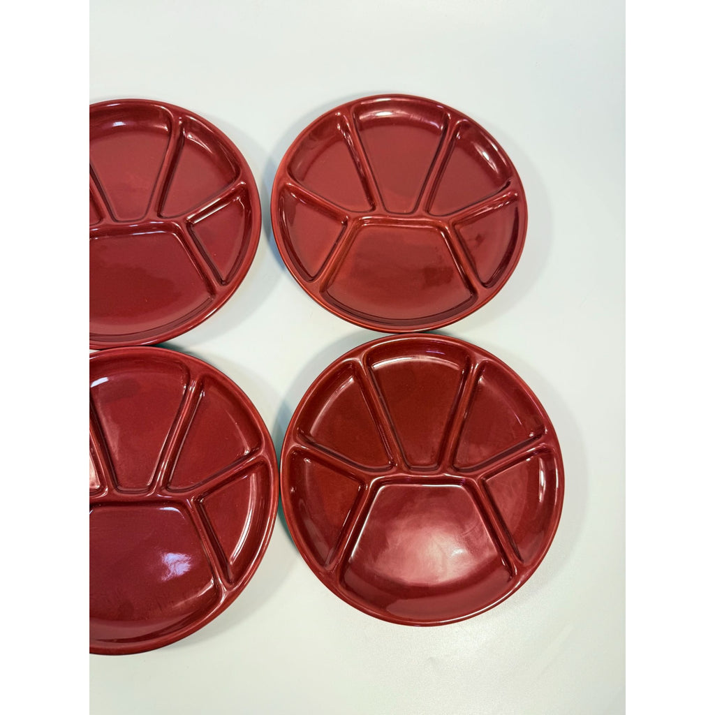Williams Sonoma Varages Fondue Appetizer Divided Plates 8" Burgandy Set 6 | Replacement China Ceramic Porcelain Belvedere Pomegrante Vintage