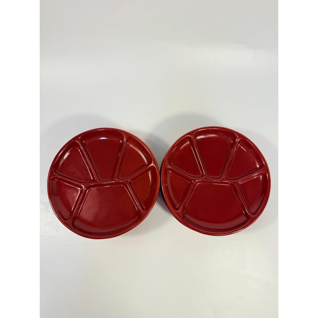 Williams Sonoma Varages Fondue Appetizer Divided Plates 8" Burgandy Set 6 | Replacement China Ceramic Porcelain Belvedere Pomegrante Vintage