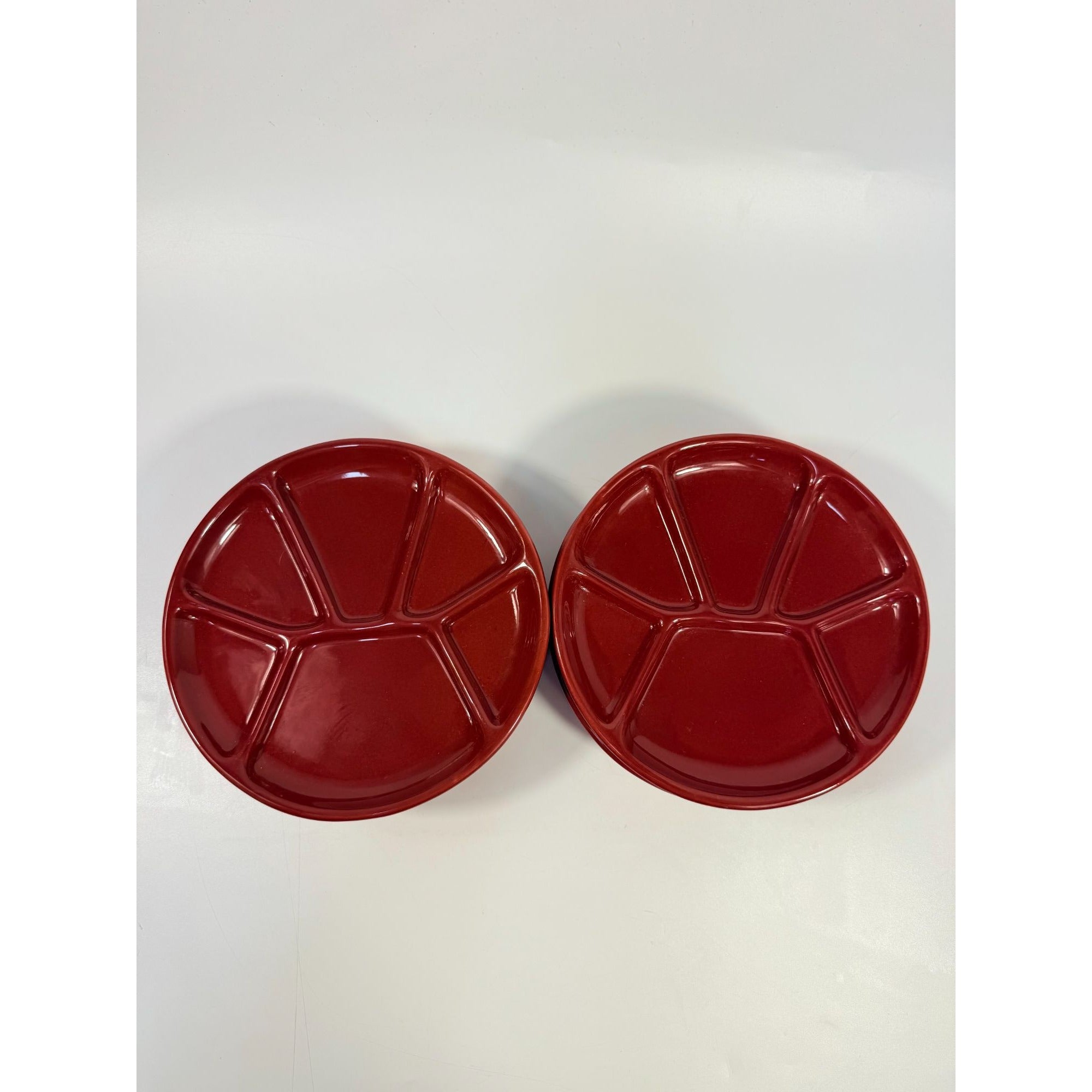 Williams Sonoma Varages Fondue Appetizer Divided Plates 8" Burgandy Set 6 | Replacement China Ceramic Porcelain Belvedere Pomegrante Vintage