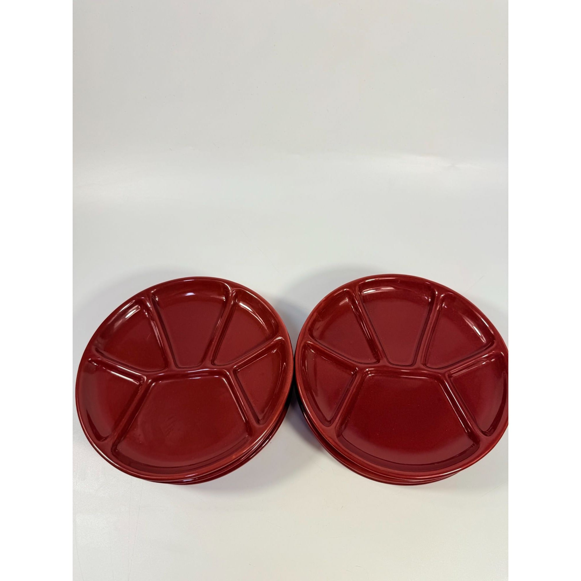 Williams Sonoma Varages Fondue Appetizer Divided Plates 8" Burgandy Set 6 | Replacement China Ceramic Porcelain Belvedere Pomegrante Vintage