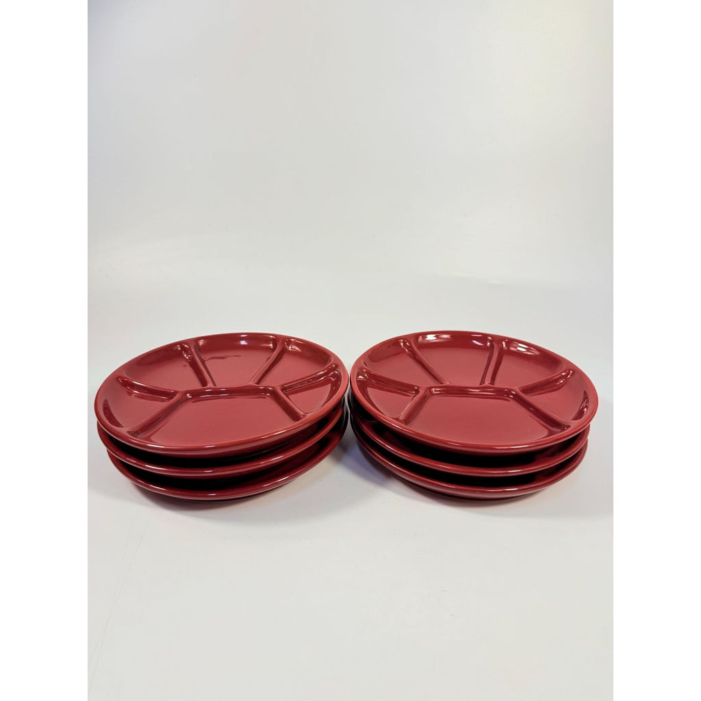 Williams Sonoma Varages Fondue Appetizer Divided Plates 8" Burgandy Set 6 | Replacement China Ceramic Porcelain Belvedere Pomegrante Vintage