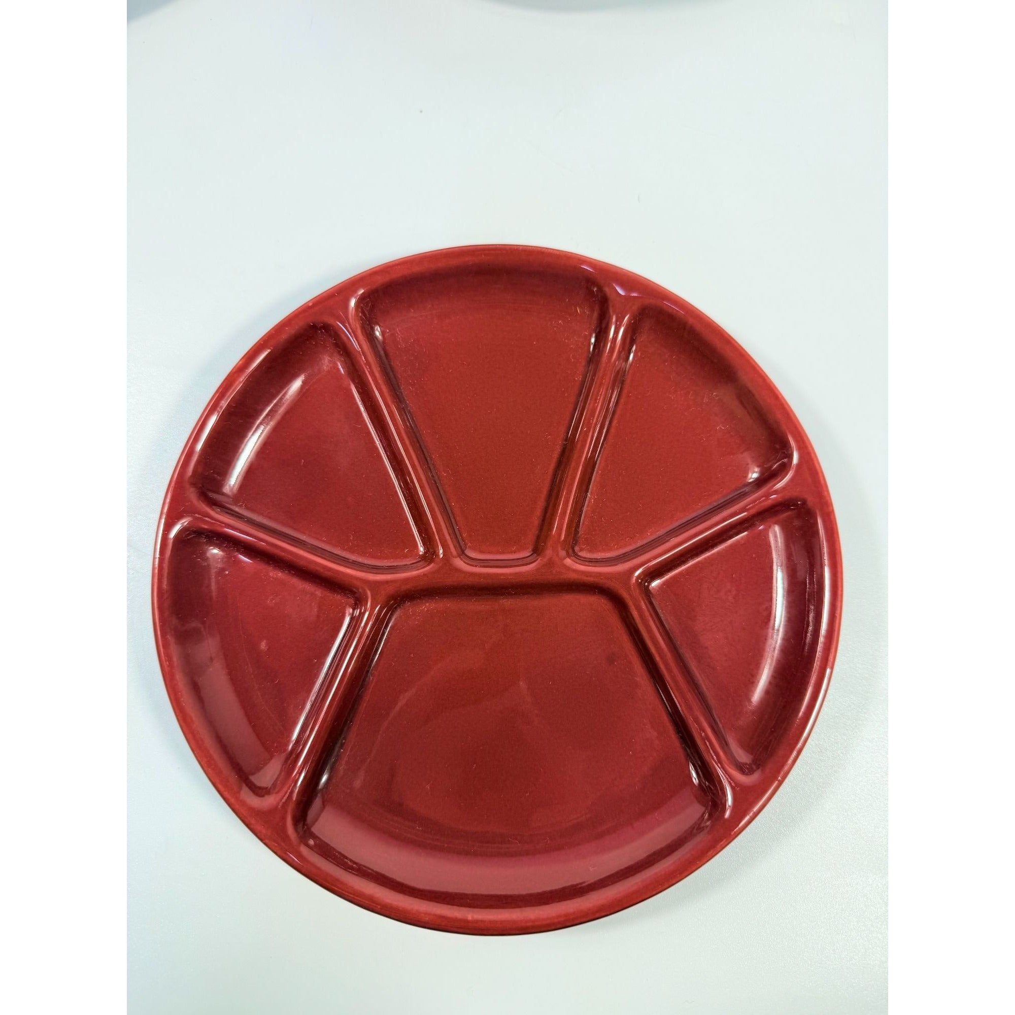 Williams Sonoma Varages Fondue Appetizer Divided Plates 8" Burgandy Set 6 | Replacement China Ceramic Porcelain Belvedere Pomegrante Vintage