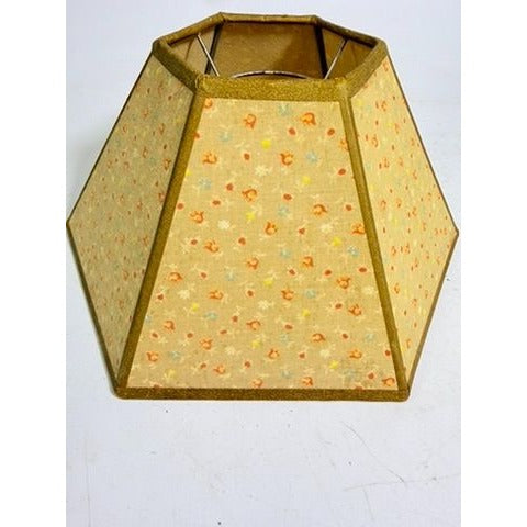 Hurricane Lamp Shade Sexagon Mid Century Lampshades Fabric Chintz Floral Chimney Fitter 6 sided Oil Lamp Vintage Flowers Gold Trim Handmade