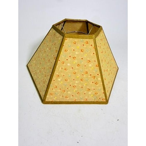 Hurricane Lamp Shade Sexagon Mid Century Lampshades Fabric Chintz Floral Chimney Fitter 6 sided Oil Lamp Vintage Flowers Gold Trim Handmade