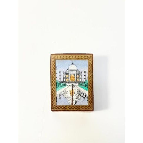 Inlay Wood Trinket Ring Souvenir Box Taj Mahal Wooden Sand Art Agra Traditional Ethnic Indian India Velvet Lined Home Decor Decorative