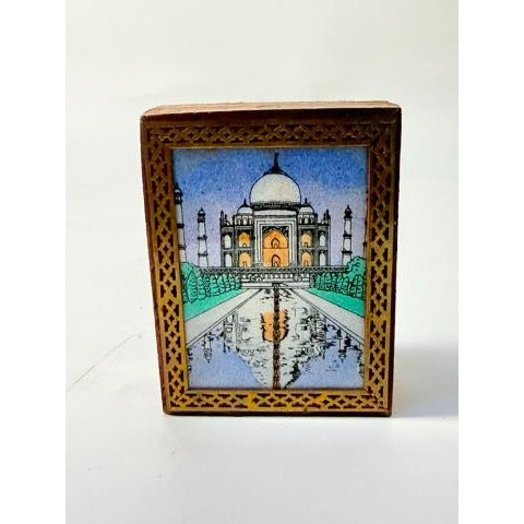 Inlay Wood Trinket Ring Souvenir Box Taj Mahal Wooden Sand Art Agra Traditional Ethnic Indian India Velvet Lined Home Decor Decorative