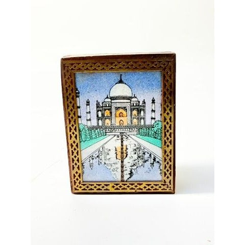 Inlay Wood Trinket Ring Souvenir Box Taj Mahal Wooden Sand Art Agra Traditional Ethnic Indian India Velvet Lined Home Decor Decorative
