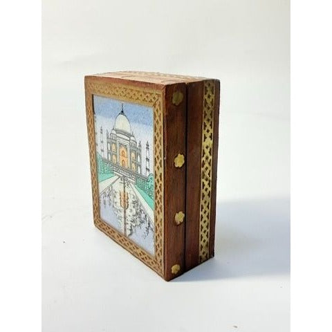 Inlay Wood Trinket Ring Souvenir Box Taj Mahal Wooden Sand Art Agra Traditional Ethnic Indian India Velvet Lined Home Decor Decorative