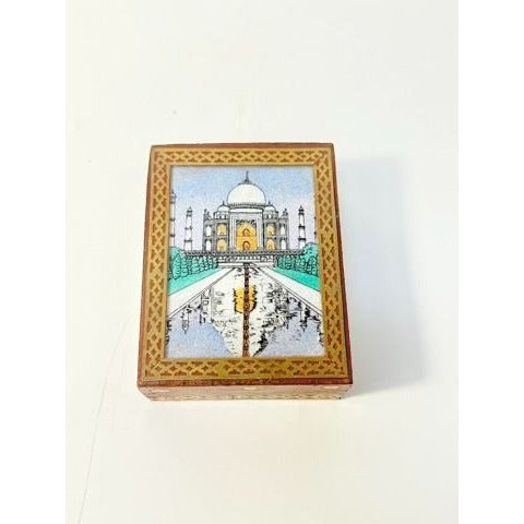 Inlay Wood Trinket Ring Souvenir Box Taj Mahal Wooden Sand Art Agra Traditional Ethnic Indian India Velvet Lined Home Decor Decorative