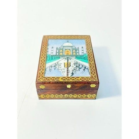 Inlay Wood Trinket Ring Souvenir Box Taj Mahal Wooden Sand Art Agra Traditional Ethnic Indian India Velvet Lined Home Decor Decorative