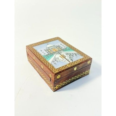Inlay Wood Trinket Ring Souvenir Box Taj Mahal Wooden Sand Art Agra Traditional Ethnic Indian India Velvet Lined Home Decor Decorative