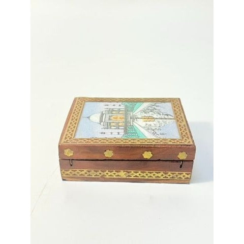 Inlay Wood Trinket Ring Souvenir Box Taj Mahal Wooden Sand Art Agra Traditional Ethnic Indian India Velvet Lined Home Decor Decorative