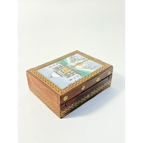 Inlay Wood Trinket Ring Souvenir Box Taj Mahal Wooden Sand Art Agra Traditional Ethnic Indian India Velvet Lined Home Decor Decorative