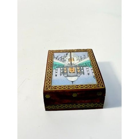 Inlay Wood Trinket Ring Souvenir Box Taj Mahal Wooden Sand Art Agra Traditional Ethnic Indian India Velvet Lined Home Decor Decorative