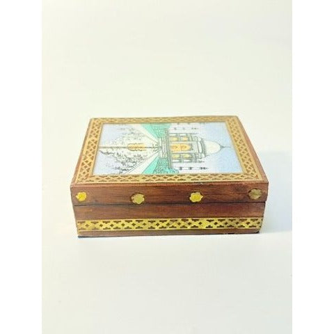 Inlay Wood Trinket Ring Souvenir Box Taj Mahal Wooden Sand Art Agra Traditional Ethnic Indian India Velvet Lined Home Decor Decorative