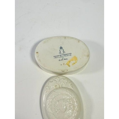 Trinket Jewelry Box White Porcelain Sun King Palais De Versailles French Elizabeth Arden Made in Japan Vintage Vanity Bedside Table Boudoir
