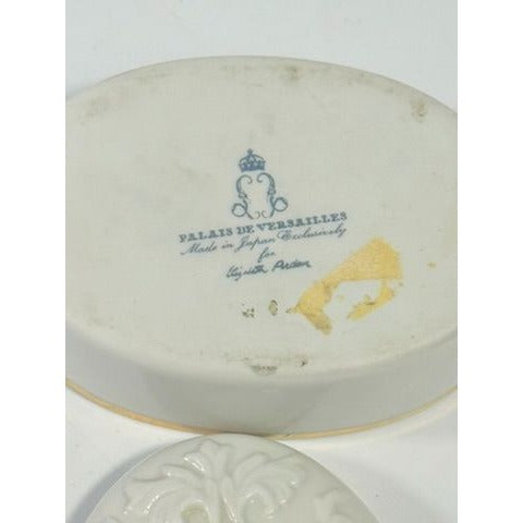 Trinket Jewelry Box White Porcelain Sun King Palais De Versailles French Elizabeth Arden Made in Japan Vintage Vanity Bedside Table Boudoir