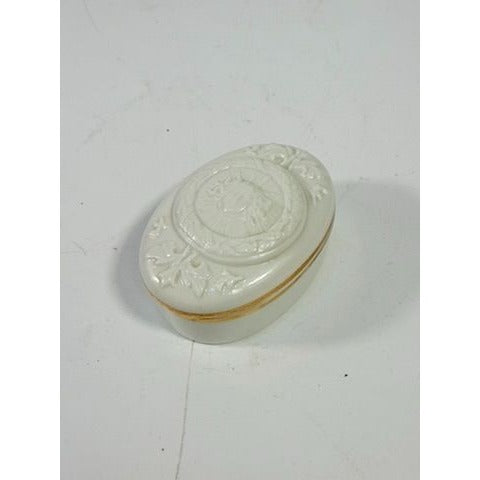 Trinket Jewelry Box White Porcelain Sun King Palais De Versailles French Elizabeth Arden Made in Japan Vintage Vanity Bedside Table Boudoir