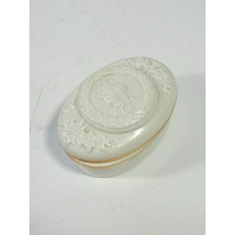 Trinket Jewelry Box White Porcelain Sun King Palais De Versailles French Elizabeth Arden Made in Japan Vintage Vanity Bedside Table Boudoir