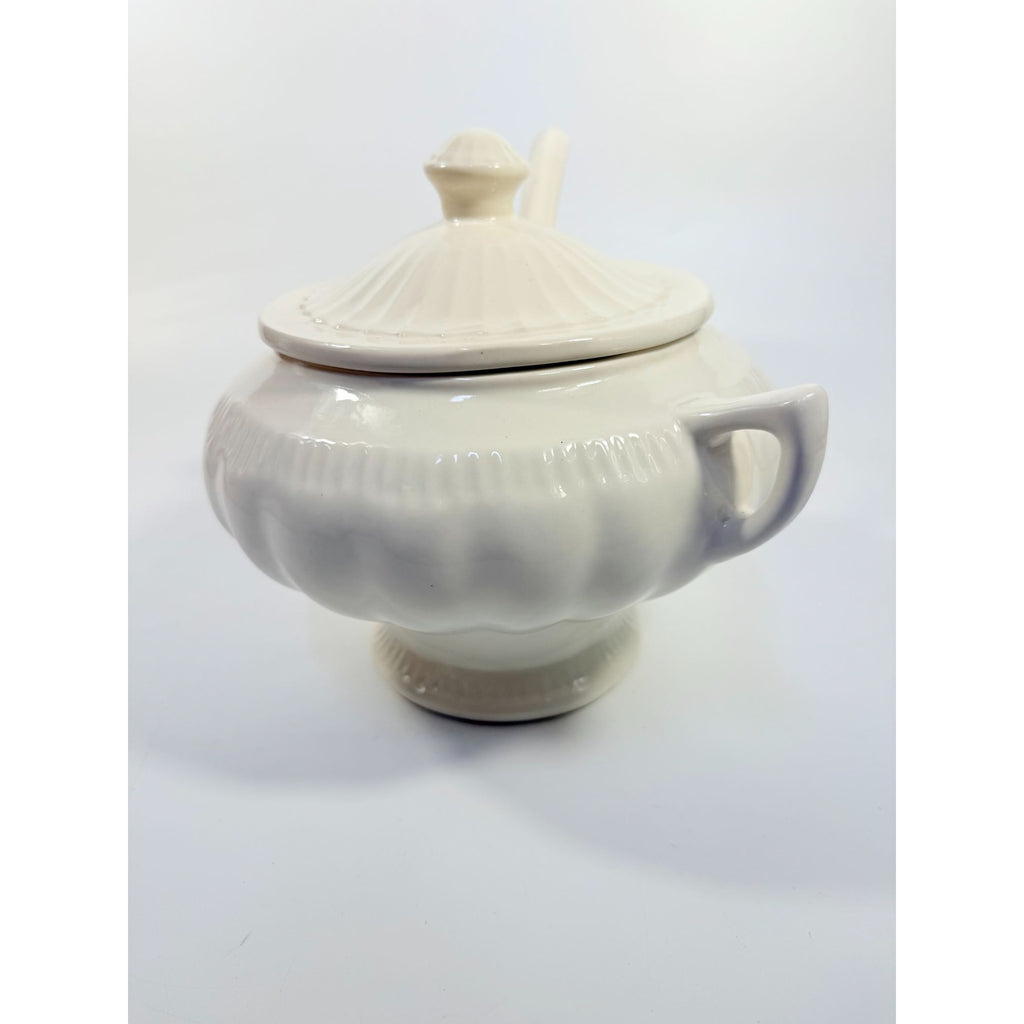 Ironstone Soup Tureen with Landle California US Pottery Vintage White Ceramic Mid Century  Footed Large Bowl Three Piece Set Holiday Serving