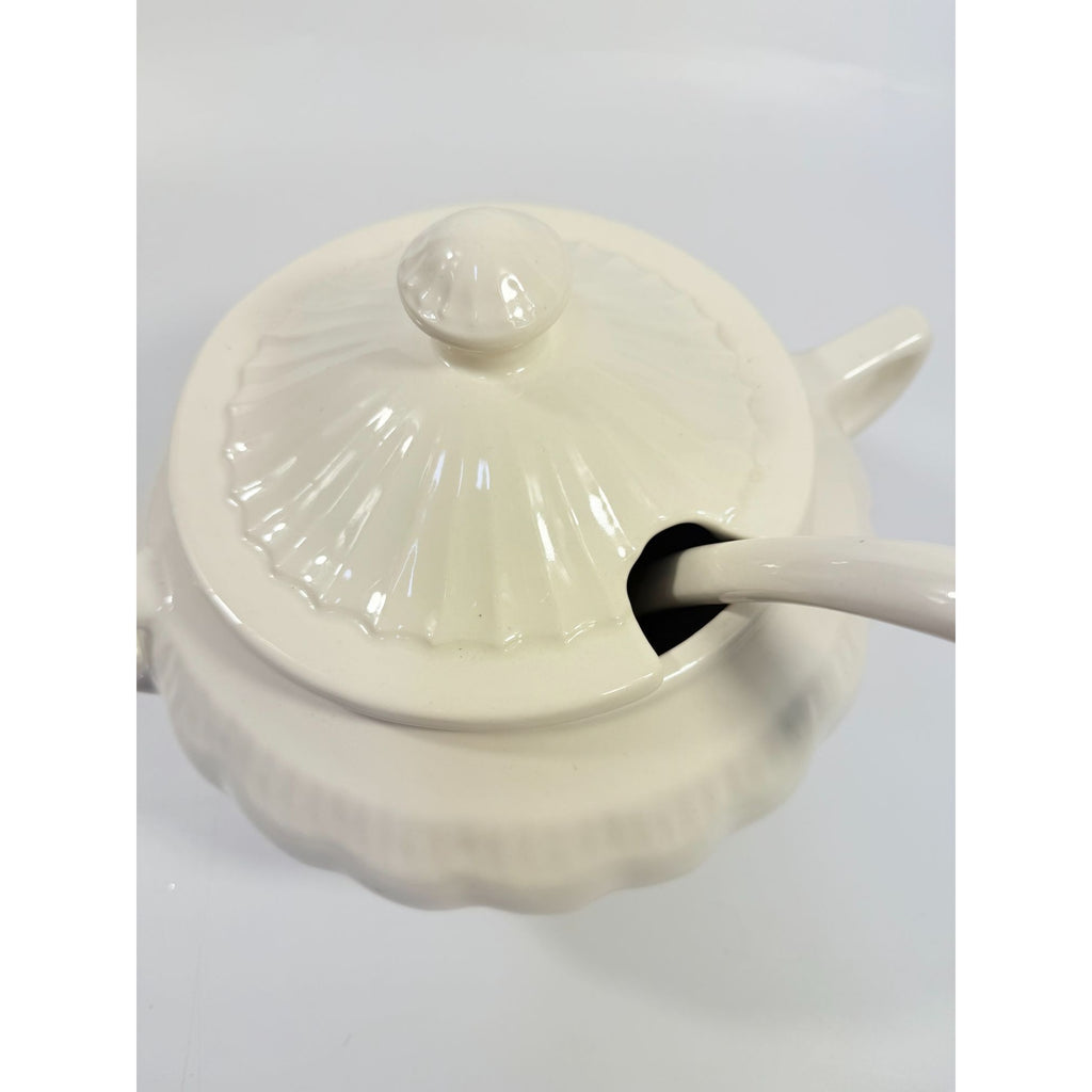 Ironstone Soup Tureen with Landle California US Pottery Vintage White Ceramic Mid Century  Footed Large Bowl Three Piece Set Holiday Serving