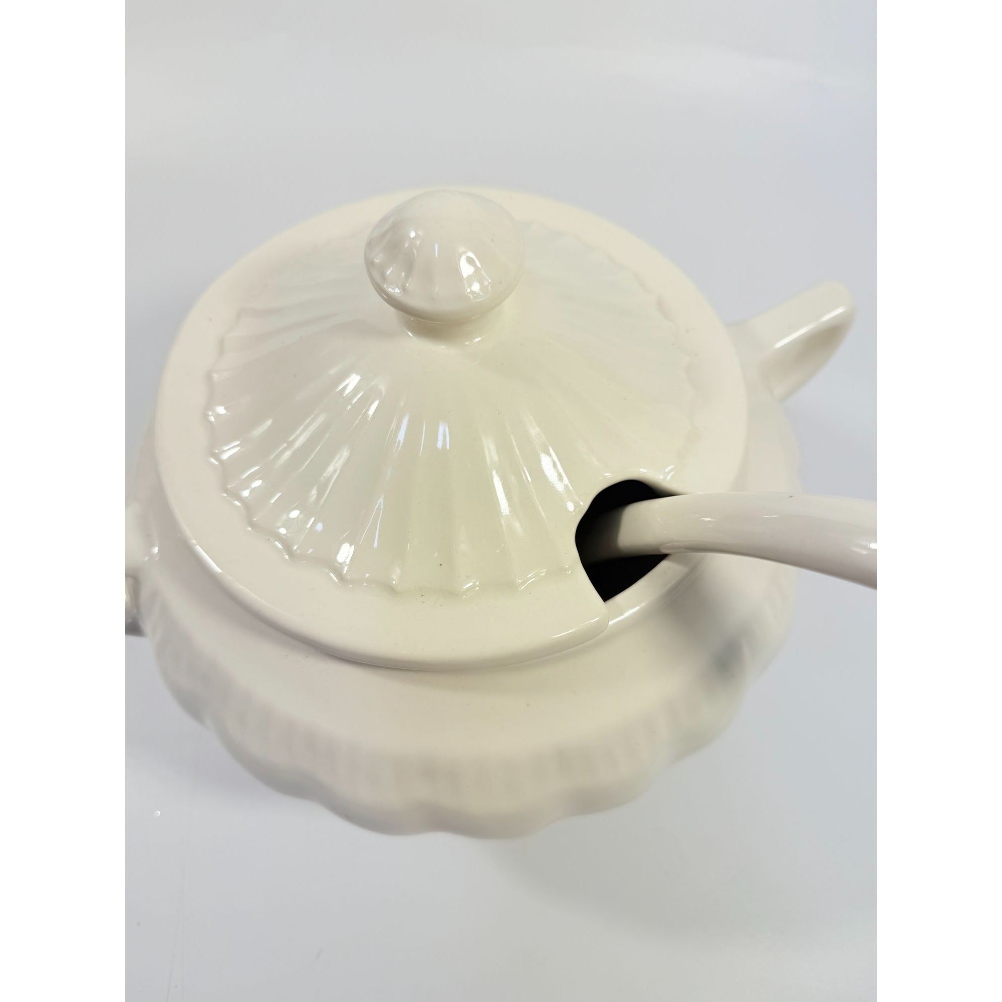 Ironstone Soup Tureen with Landle California US Pottery Vintage White Ceramic Mid Century  Footed Large Bowl Three Piece Set Holiday Serving