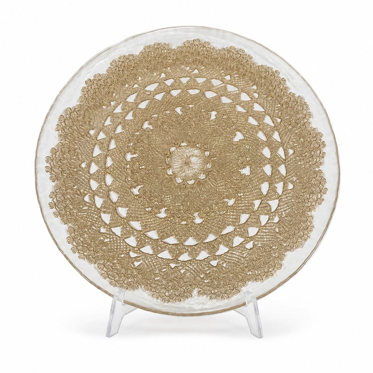 Serving Chop Plate Serving Platter Gold Lace Embossed Doily Pattern  Vintage Replacement Hostess Pieces Wedding Decor