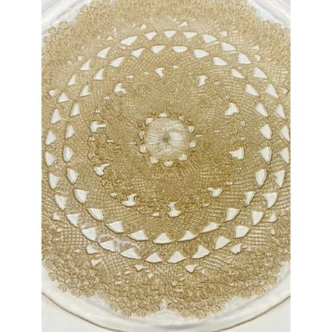 Serving Chop Plate Serving Platter Gold Lace Embossed Doily Pattern  Vintage Replacement Hostess Pieces Wedding Decor