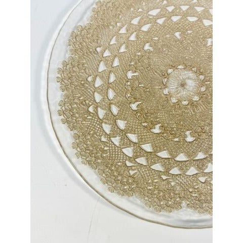 Serving Chop Plate Serving Platter Gold Lace Embossed Doily Pattern  Vintage Replacement Hostess Pieces Wedding Decor