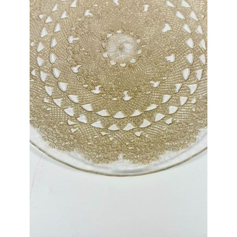 Serving Chop Plate Serving Platter Gold Lace Embossed Doily Pattern  Vintage Replacement Hostess Pieces Wedding Decor