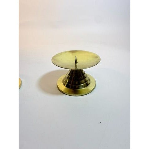 Lacquered Brass Pillar Candle Holders Pair Set 2 Gold Table Home Decor India Vintage Wedding Traditional Classic