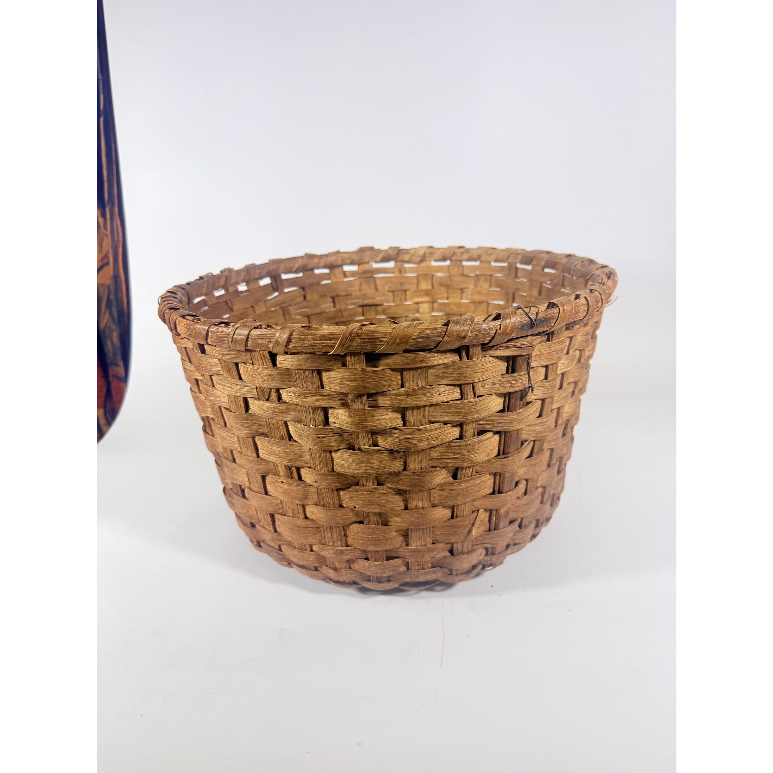 Basket Antique Splint Oak Woven Cotten Harvest Picking North Carolina Handmade Rustic Farmhouse Primitive Cottage Granny Core