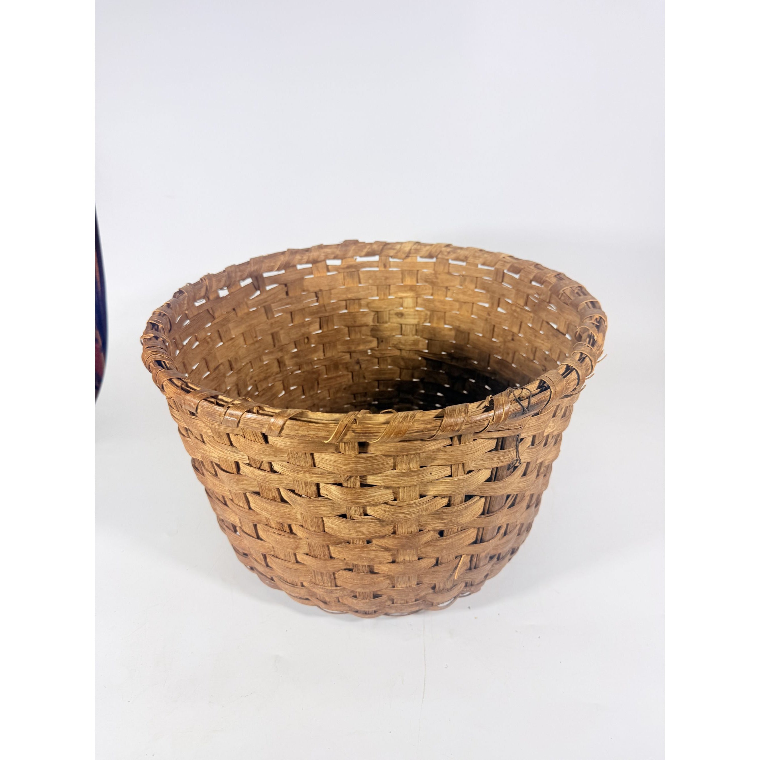 Basket Antique Splint Oak Woven Cotten Harvest Picking North Carolina Handmade Rustic Farmhouse Primitive Cottage Granny Core