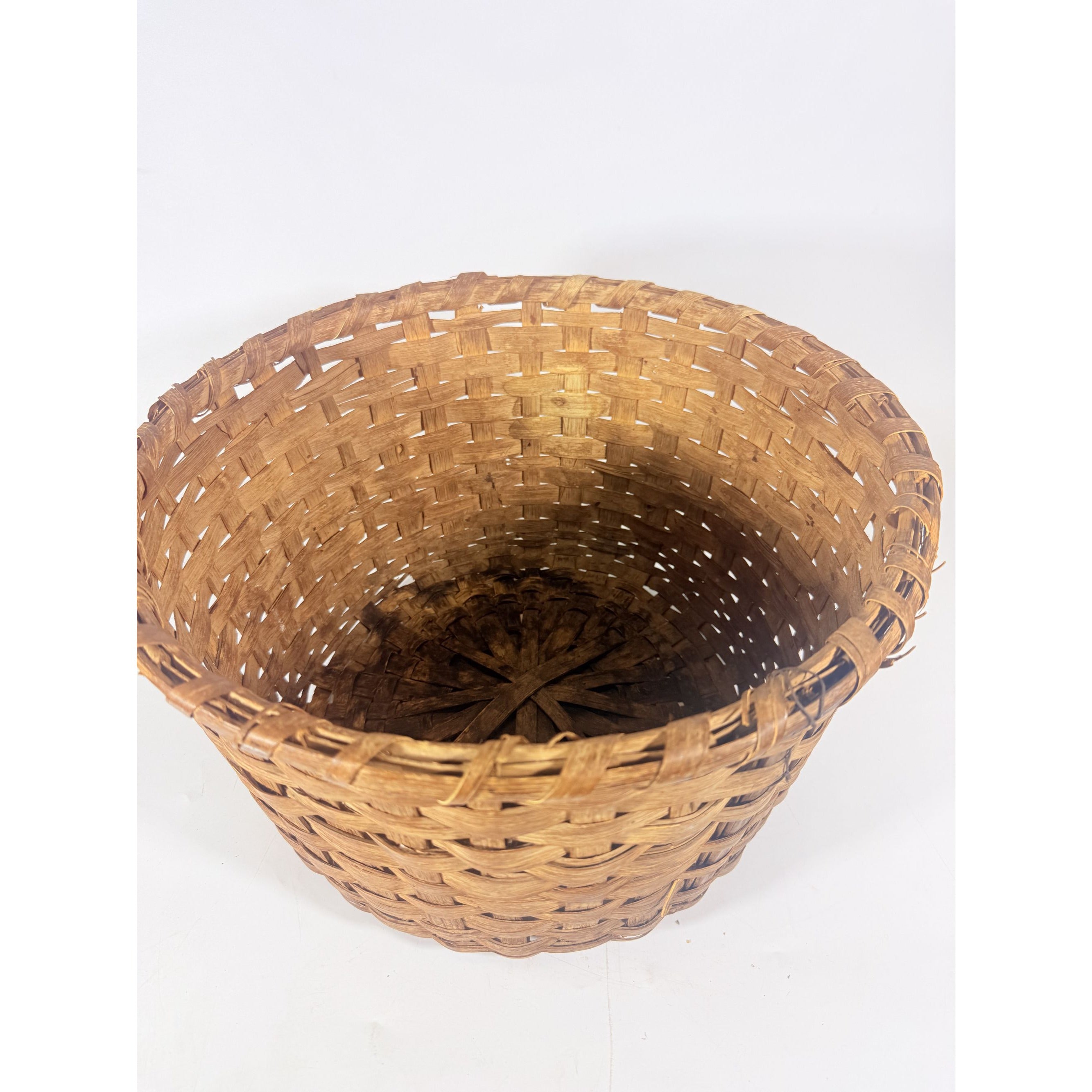 Basket Antique Splint Oak Woven Cotten Harvest Picking North Carolina Handmade Rustic Farmhouse Primitive Cottage Granny Core