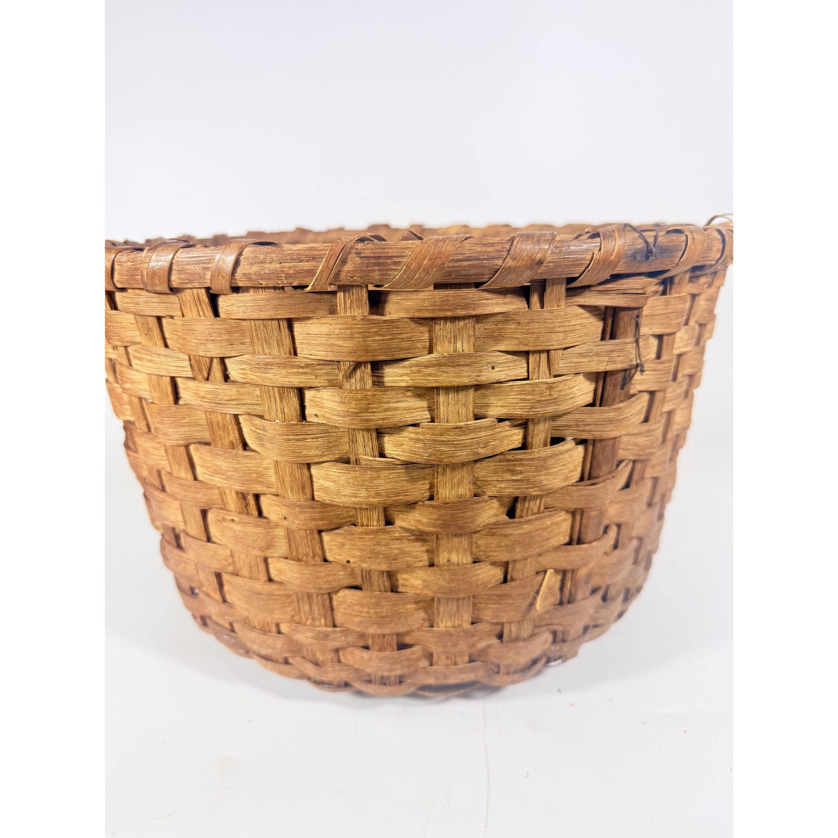 Basket Antique Splint Oak Woven Cotten Harvest Picking North Carolina Handmade Rustic Farmhouse Primitive Cottage Granny Core