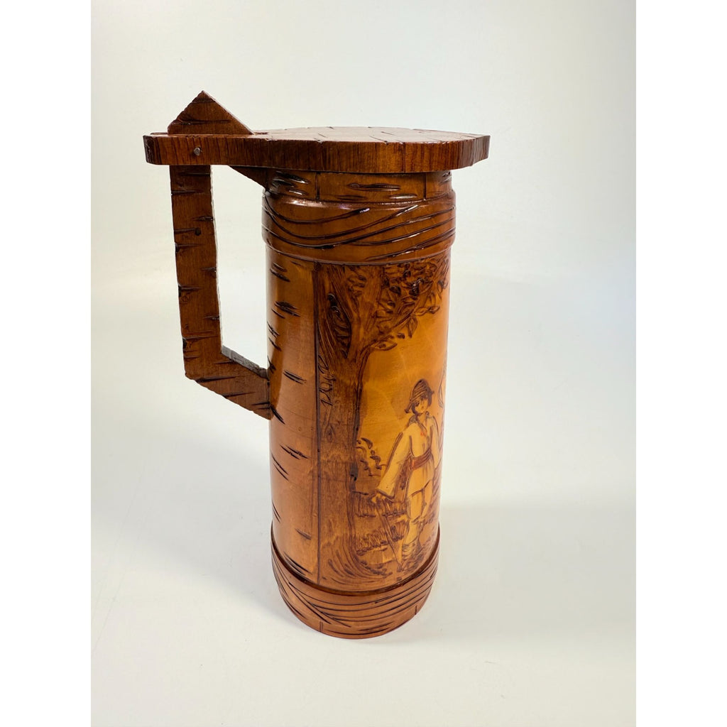 Wooden Tankards Pitcher Beer Stein Hand Painted Carved Romanian Folk Motive Pyrography Farm Folk Art Bar Ware Vintage Collectible Travel