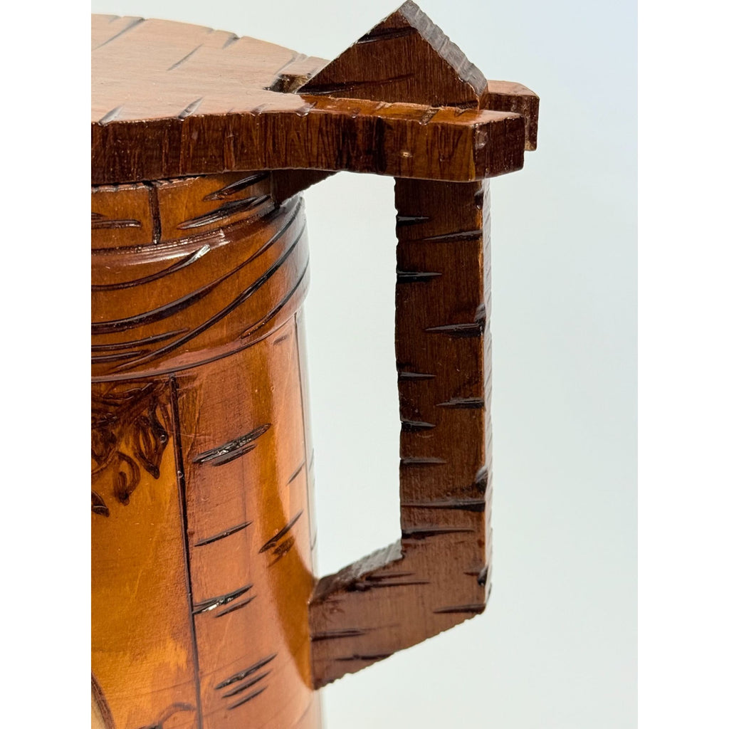 Wooden Tankards Pitcher Beer Stein Hand Painted Carved Romanian Folk Motive Pyrography Farm Folk Art Bar Ware Vintage Collectible Travel