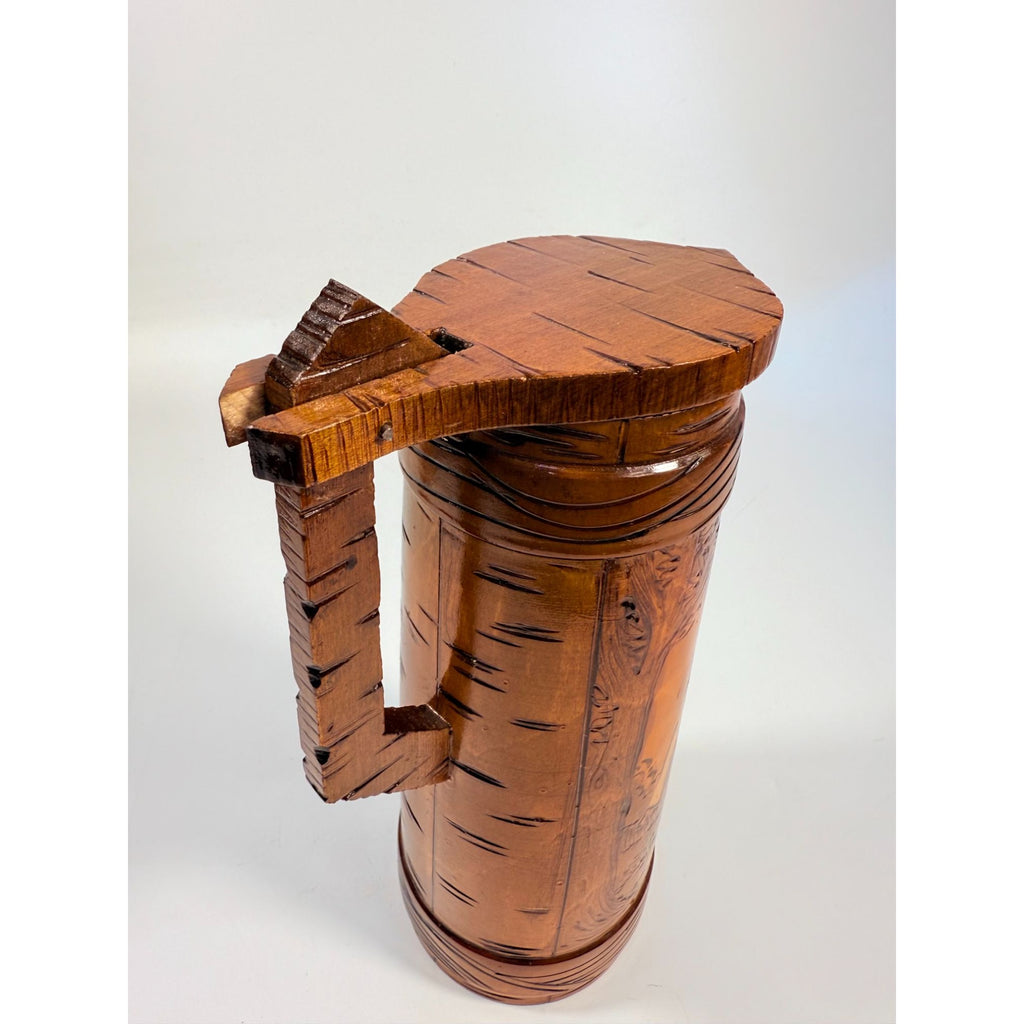 Wooden Tankards Pitcher Beer Stein Hand Painted Carved Romanian Folk Motive Pyrography Farm Folk Art Bar Ware Vintage Collectible Travel