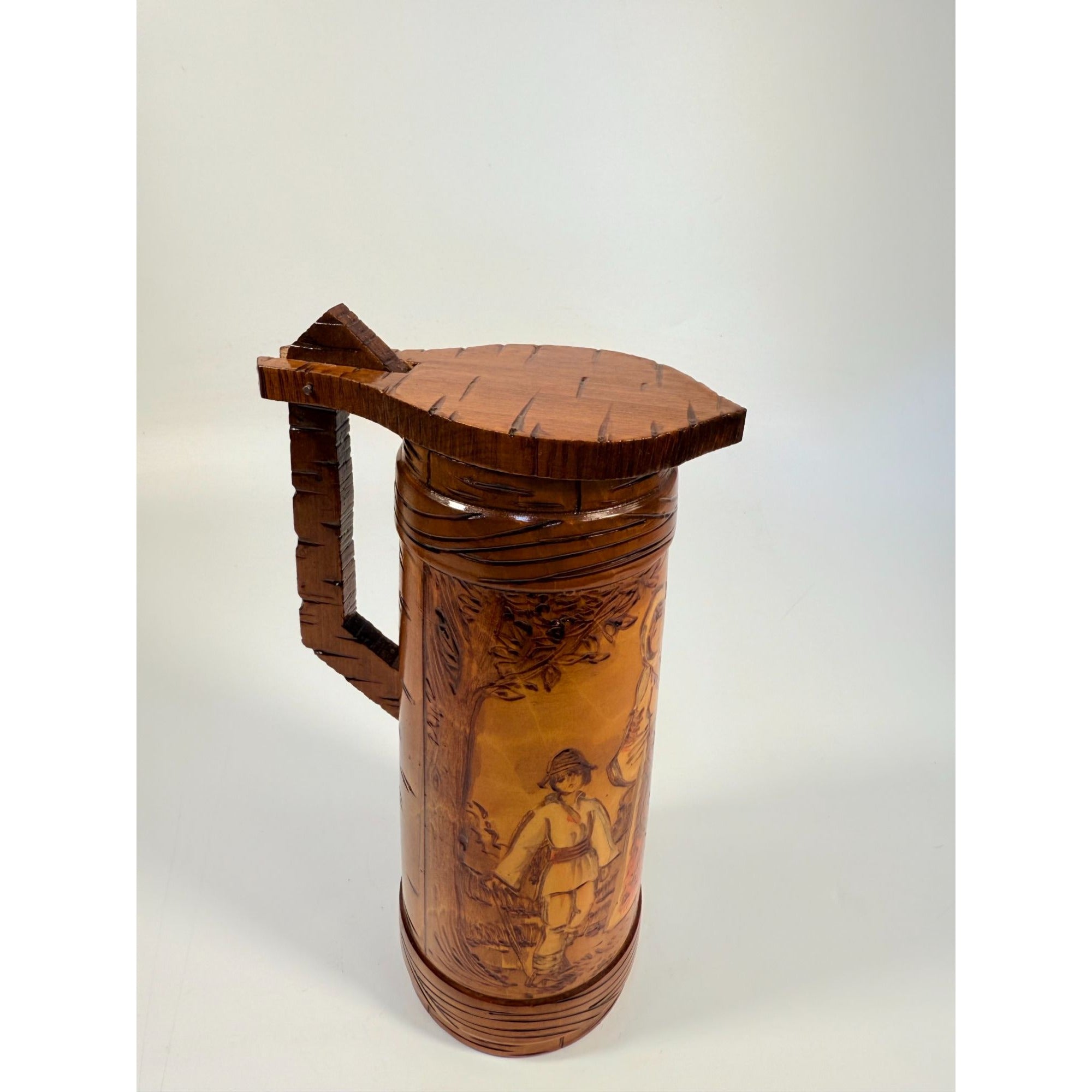 Wooden Tankards Pitcher Beer Stein Hand Painted Carved Romanian Folk Motive Pyrography Farm Folk Art Bar Ware Vintage Collectible Travel